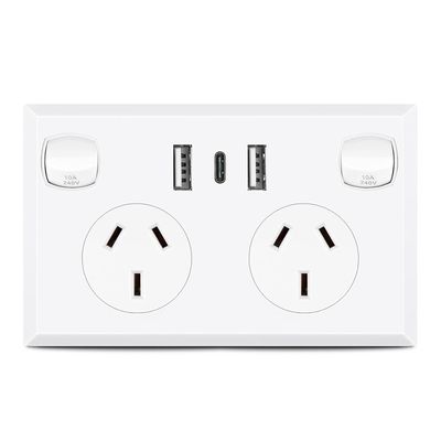 2 Gang 2usb+ Type C Power Point 240v Usb Electrical Wall Switch Socket