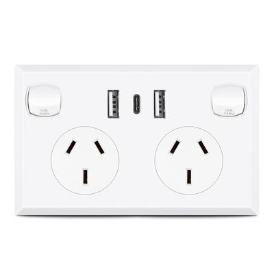 2 Gang 2usb+ Type C Power Point 240v Usb Electrical Wall Switch Socket